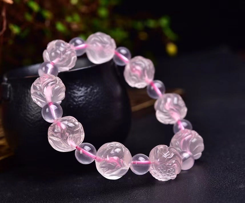 Rose quartz carved nine tailed fox bracelets