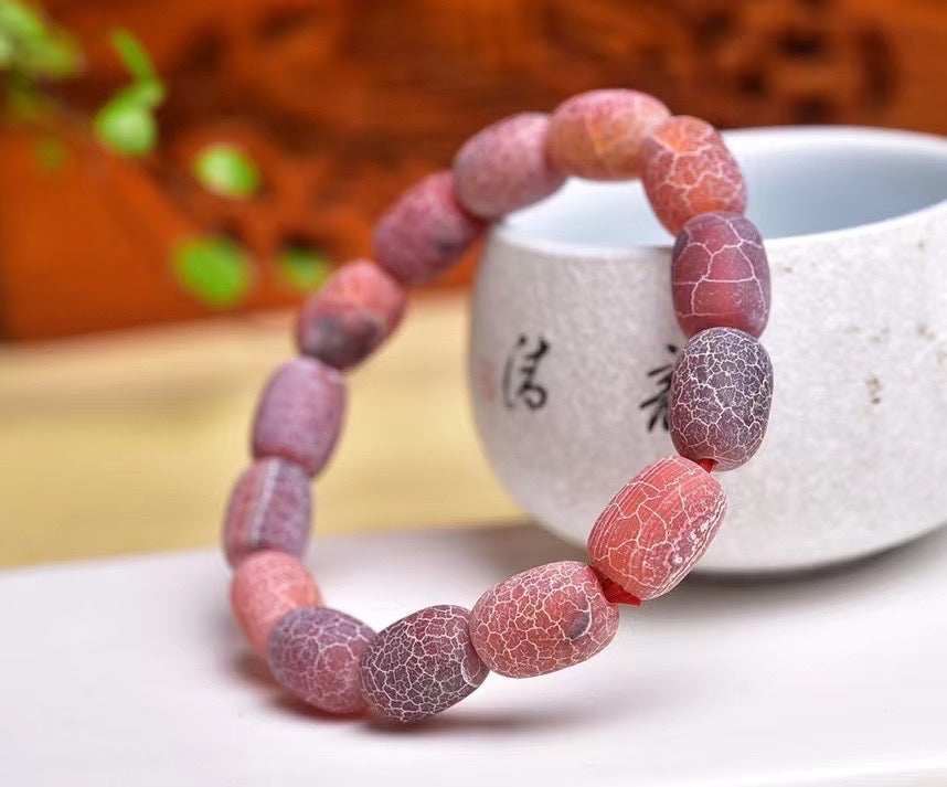 Old agate red striped drum beads bracelets