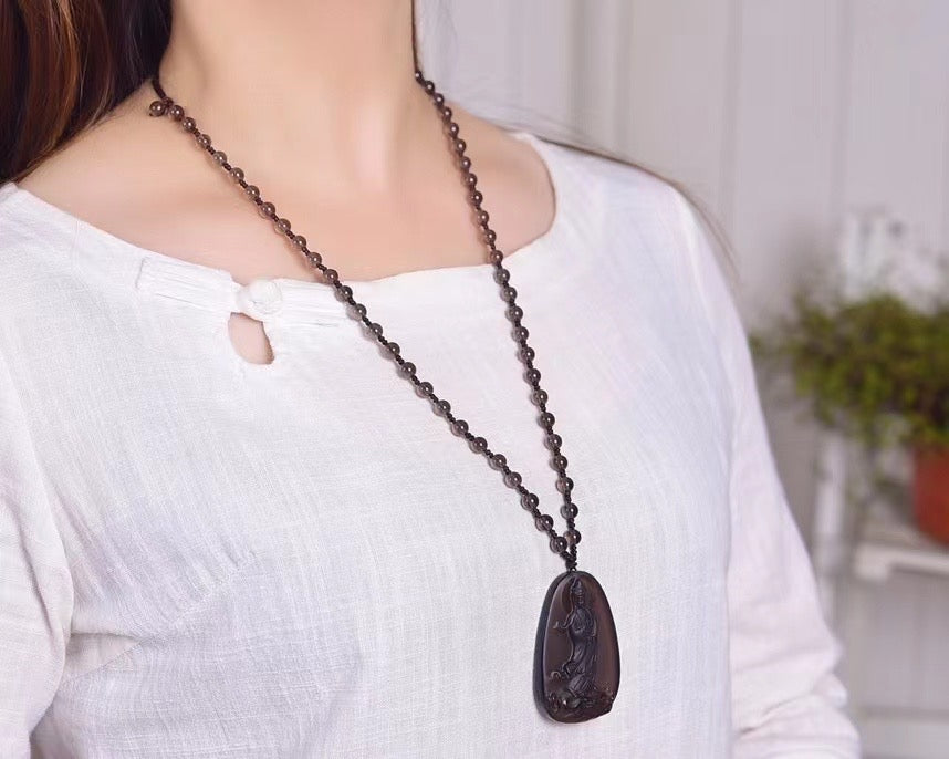 Ice obsidian Guanyin brand pendants necklaces