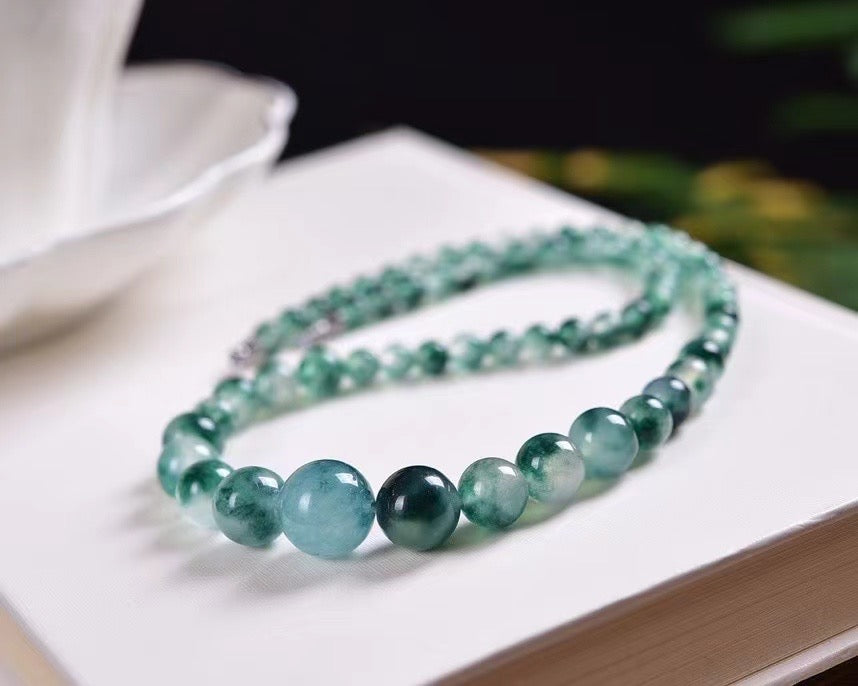 Moss chalcedony round bead necklaces