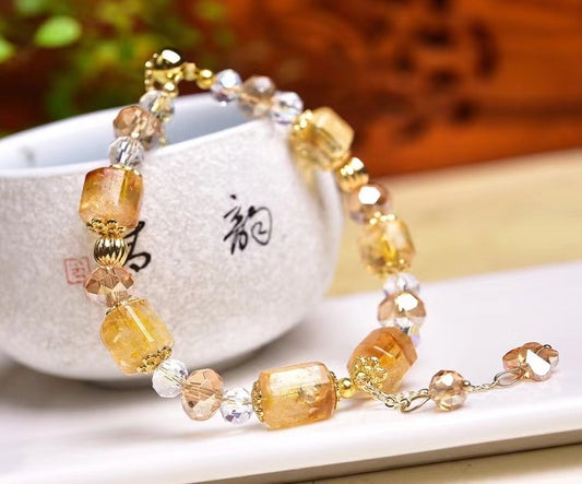 10mm Citrine Drum Bead Duobao Single Loop Bracelets