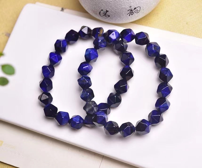 10mm Blue Tiger Eye Diamond Faceted Bracelets