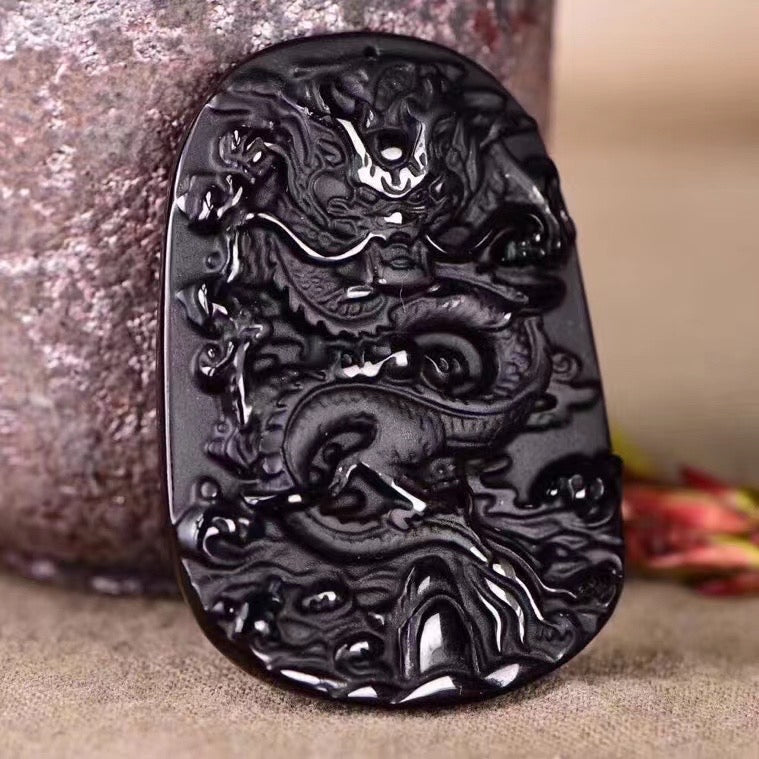 Frosted obsidian dragon pendants necklaces