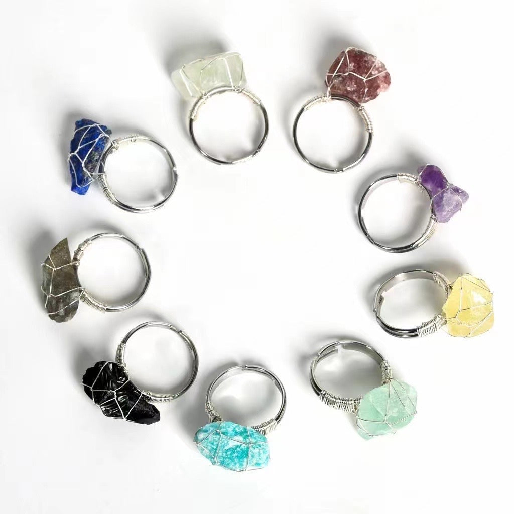 9pcs / set silver color specimens rings