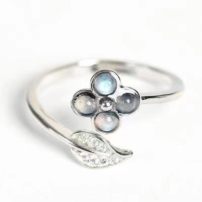 Four Leaf Grass Silver Plated blue labradorite Rings