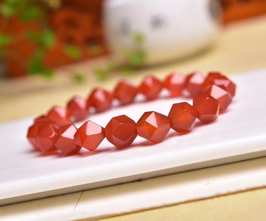 10mm Red Agate Diamond Faceted Bracelets