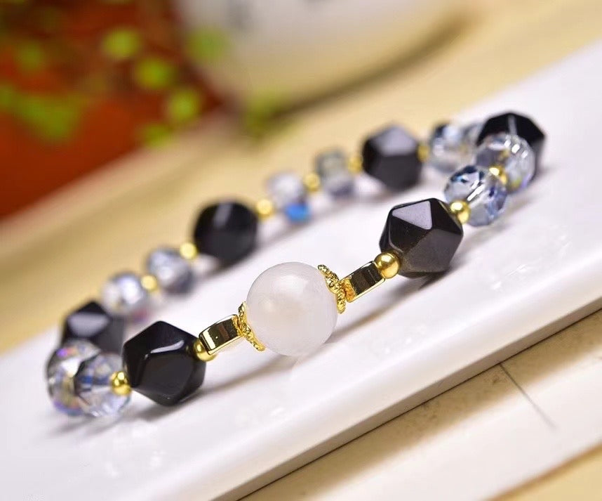 Obsidian faceted various gemstone bracelets