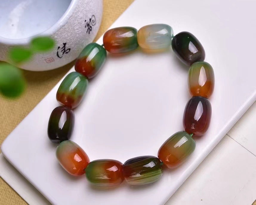 The exquisite and beautiful peacock agate drum bead single loop bracelets