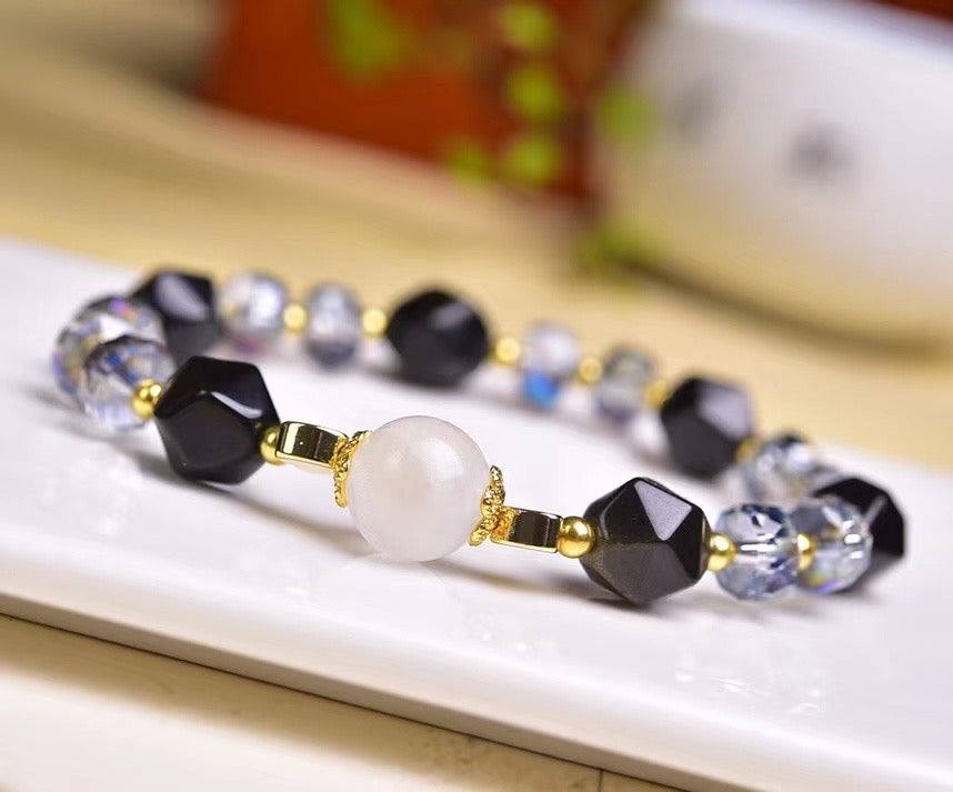 Obsidian faceted various gemstone bracelets