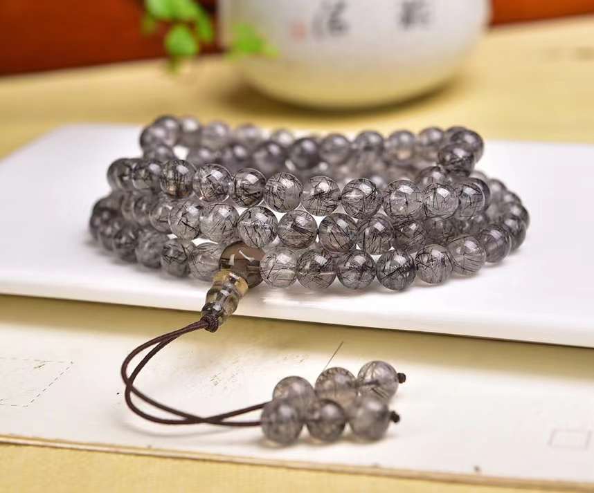 Black Rutile Round Bead Bracelets