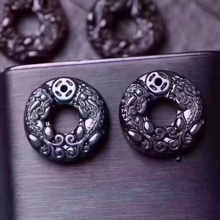 Obsidian Double Pixiu pendants necklaces