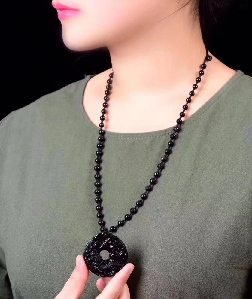 Matte obsidian pixiu pendants necklaces