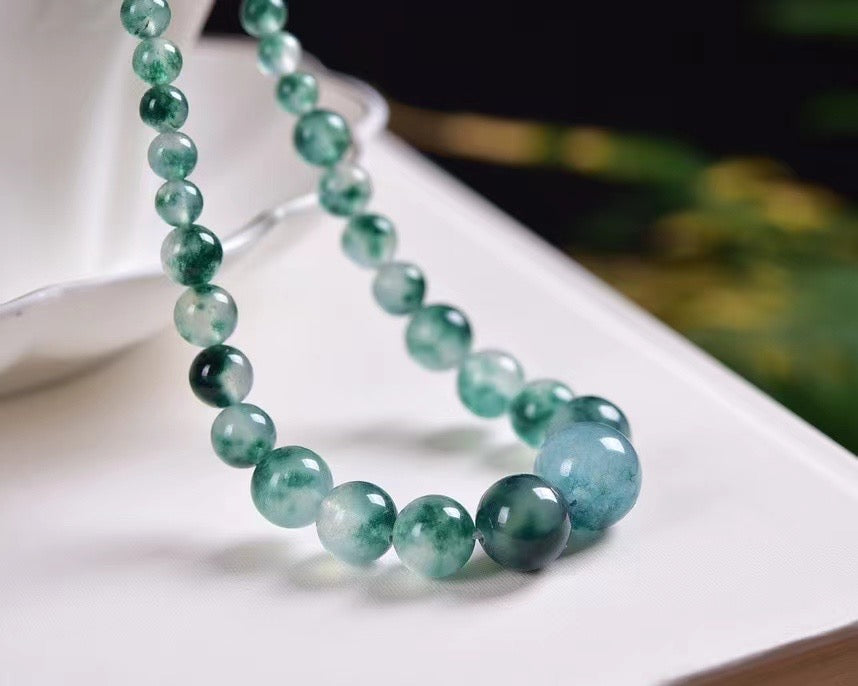 Moss chalcedony round bead necklaces