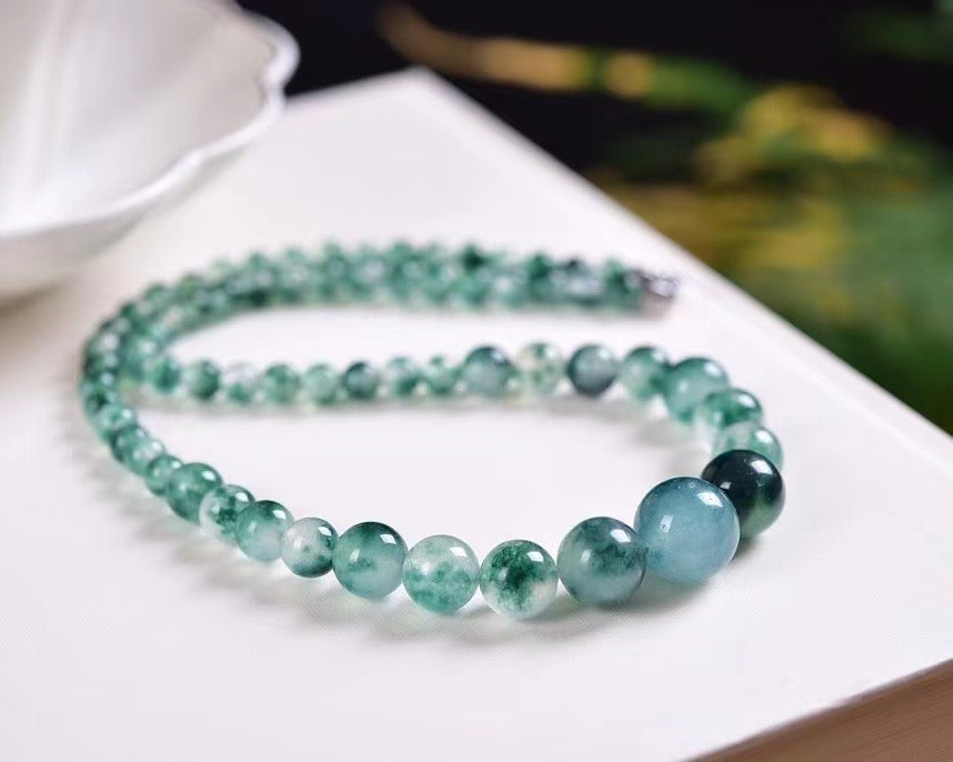 Moss chalcedony round bead necklaces