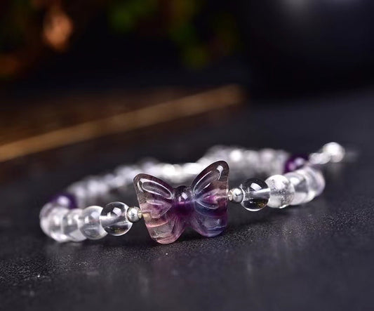 Clear quartz and fluorite butterfly bracelets