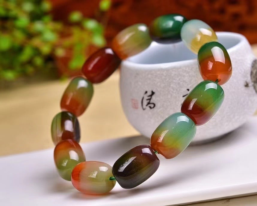 The exquisite and beautiful peacock agate drum bead single loop bracelets