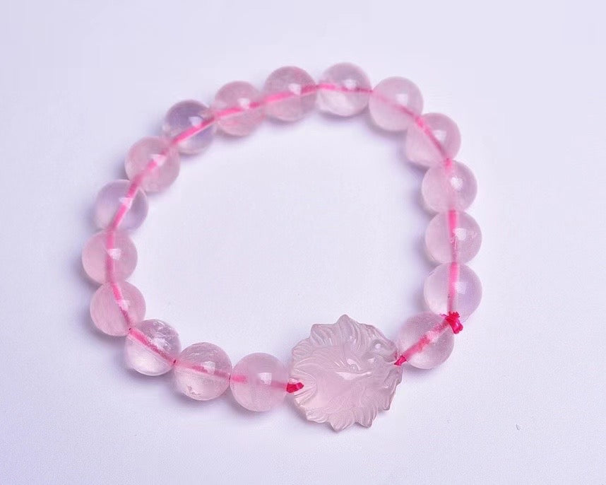 8 mm Rose quartz beads with nine tailed fox bracelets