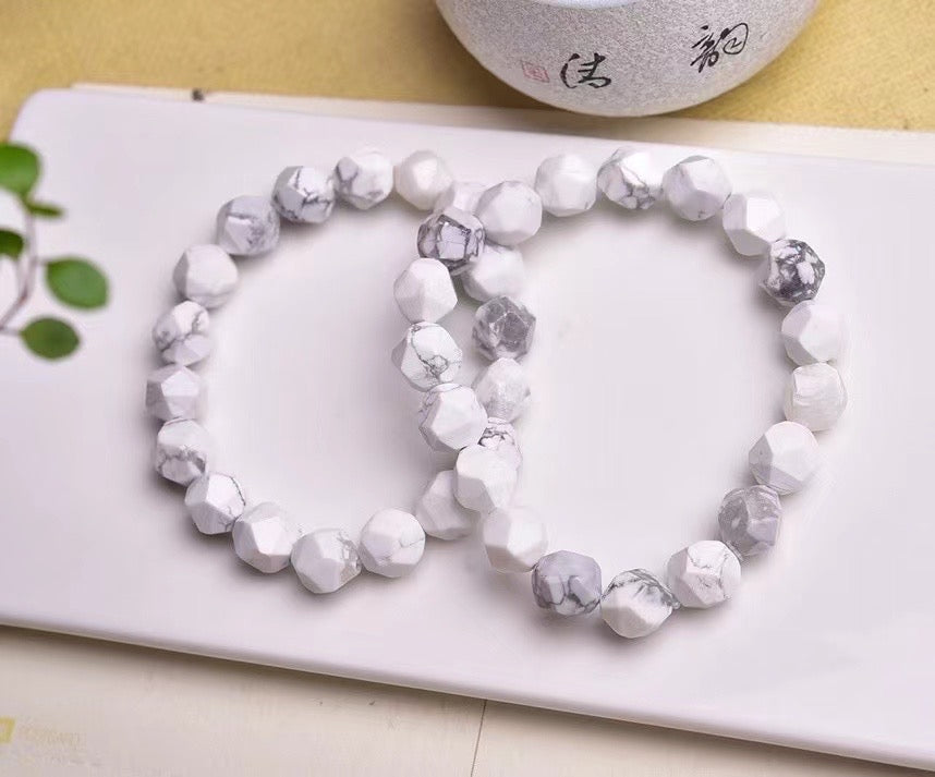 10mm White howlite Diamond Faceted Bracelets