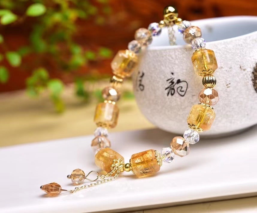 10mm Citrine Drum Bead Duobao Single Loop Bracelets