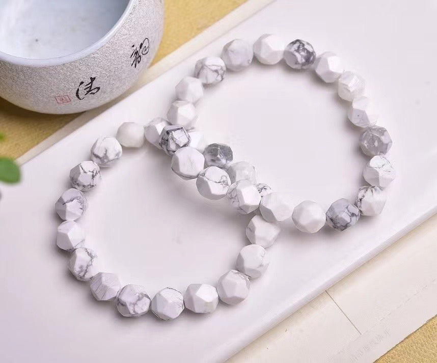 10mm White howlite Diamond Faceted Bracelets