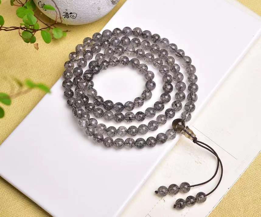 Black Rutile Round Bead Bracelets