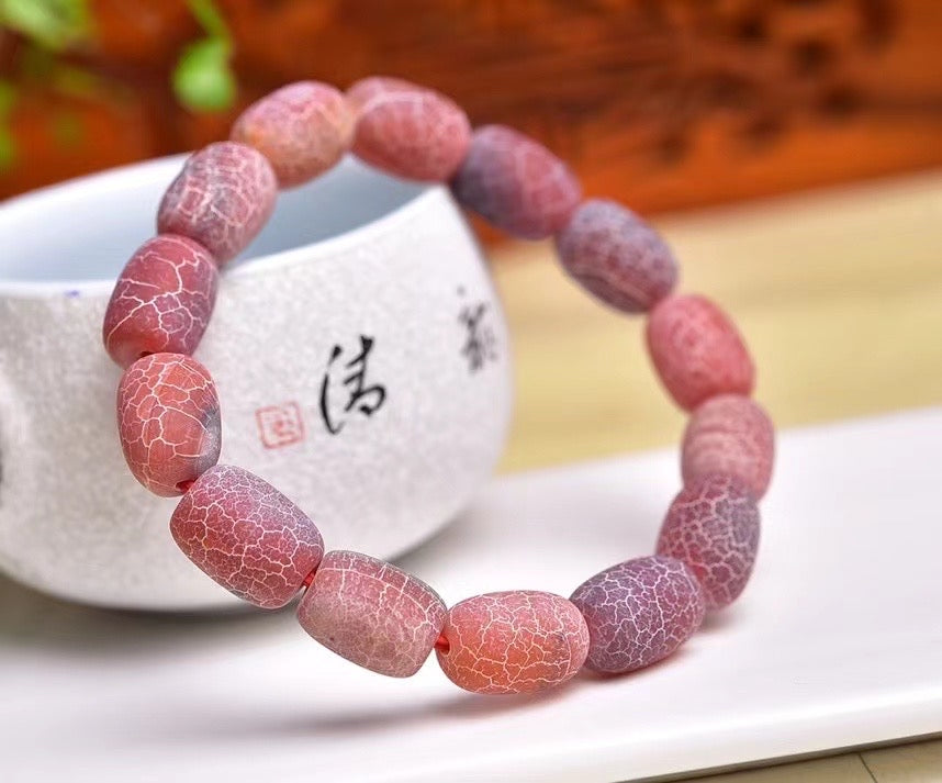 Old agate red striped drum beads bracelets