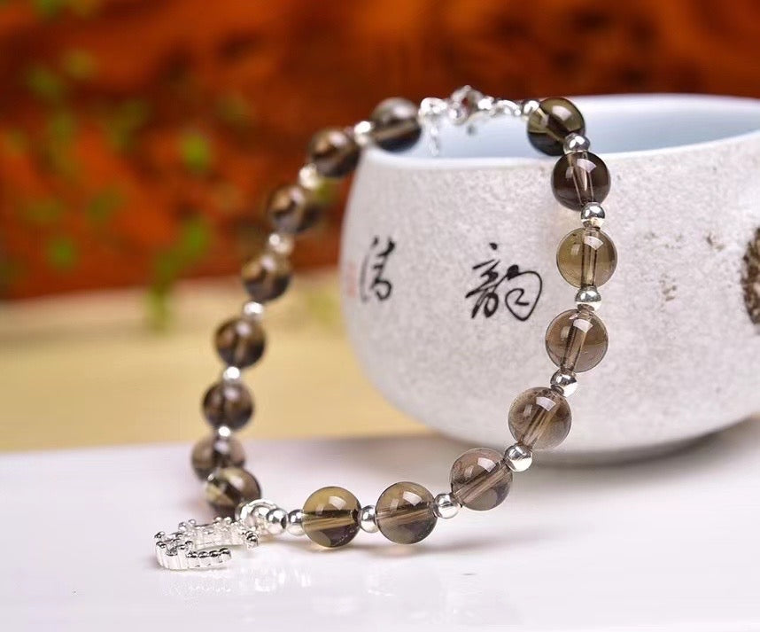 smoky quartz round bead bracelets