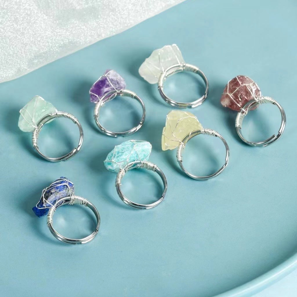 9pcs / set silver color specimens rings