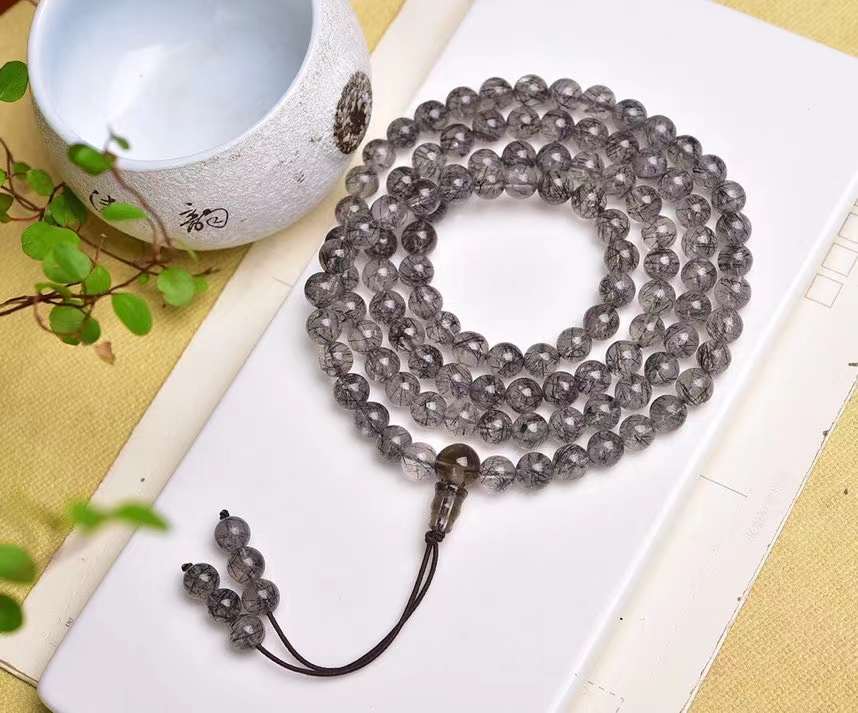 Black Rutile Round Bead Bracelets