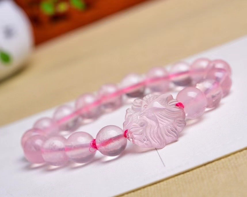 8 mm Rose quartz beads with nine tailed fox bracelets