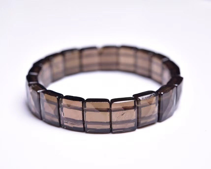 Smoky quartz bracelet hand row faceted bracelets