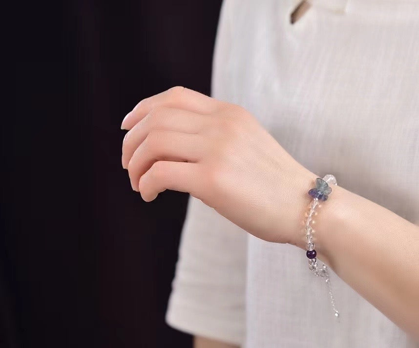 Clear quartz and fluorite butterfly bracelets