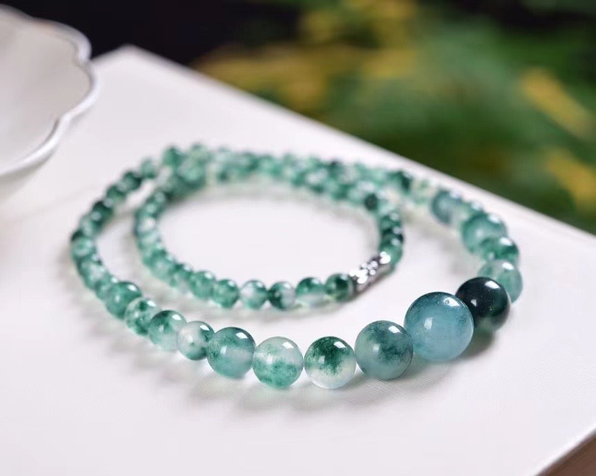 Moss chalcedony round bead necklaces