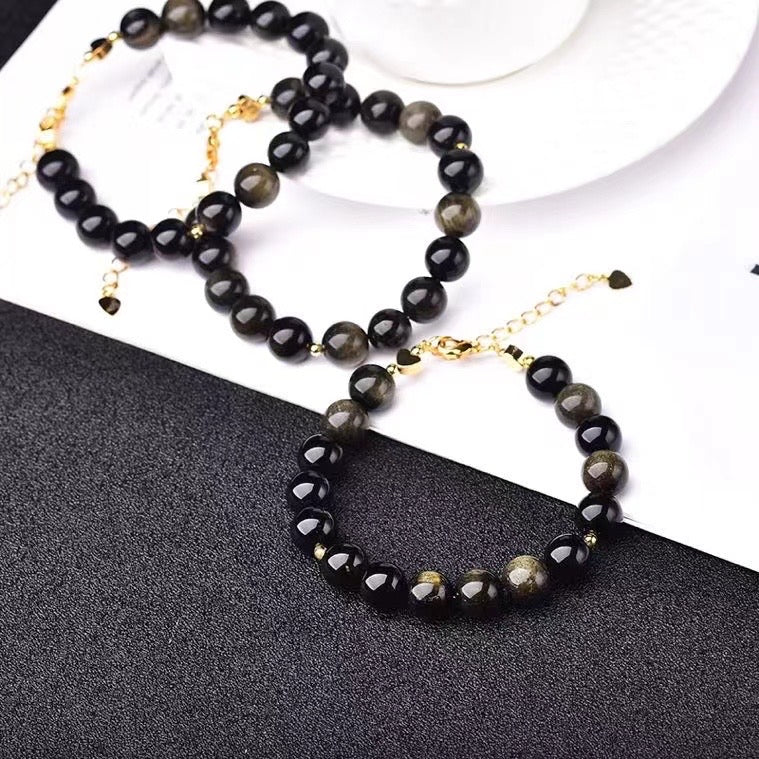 10mm Gold obsidian round bead bracelets