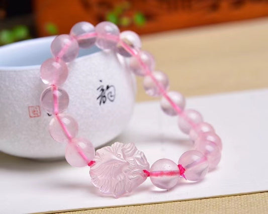 10 mm Rose quartz beads with nine tailed fox bracelets