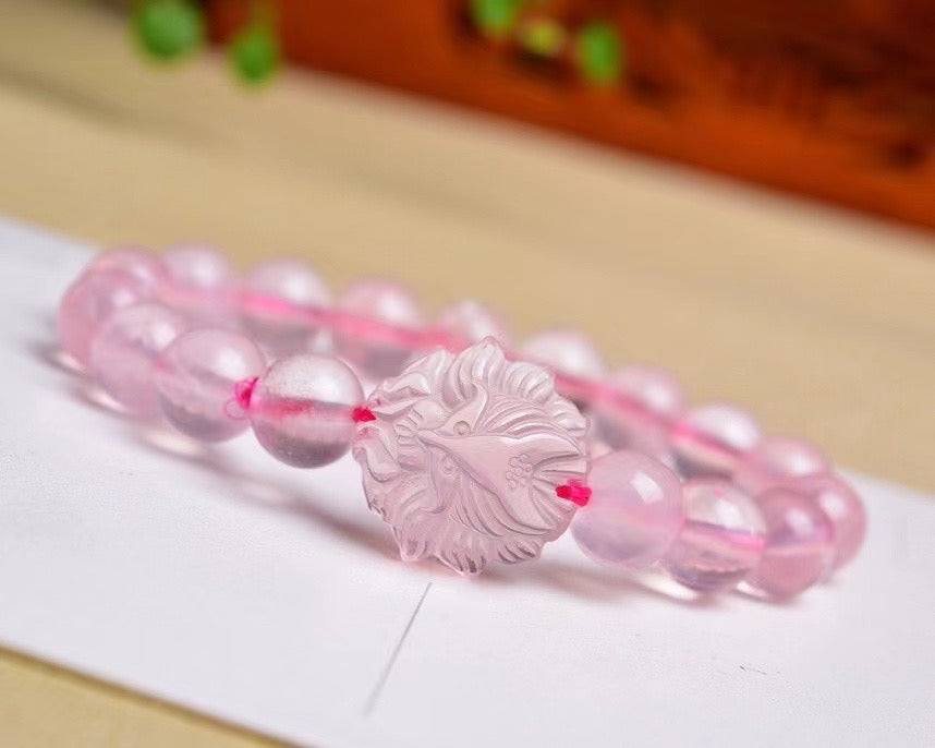 8 mm Rose quartz beads with nine tailed fox bracelets