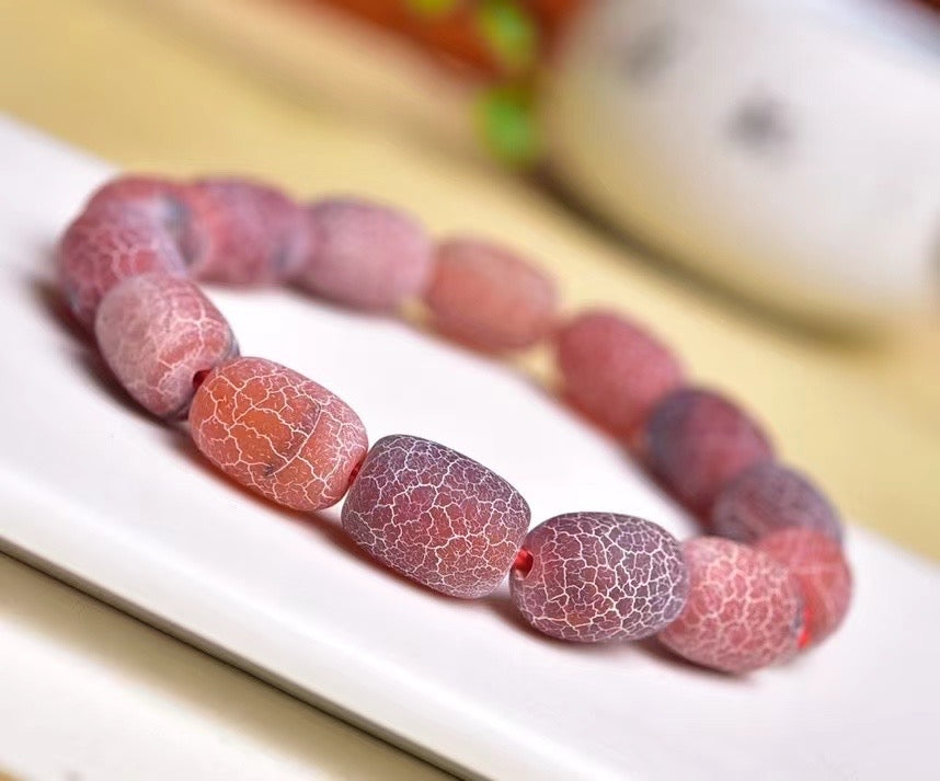 Old agate red striped drum beads bracelets