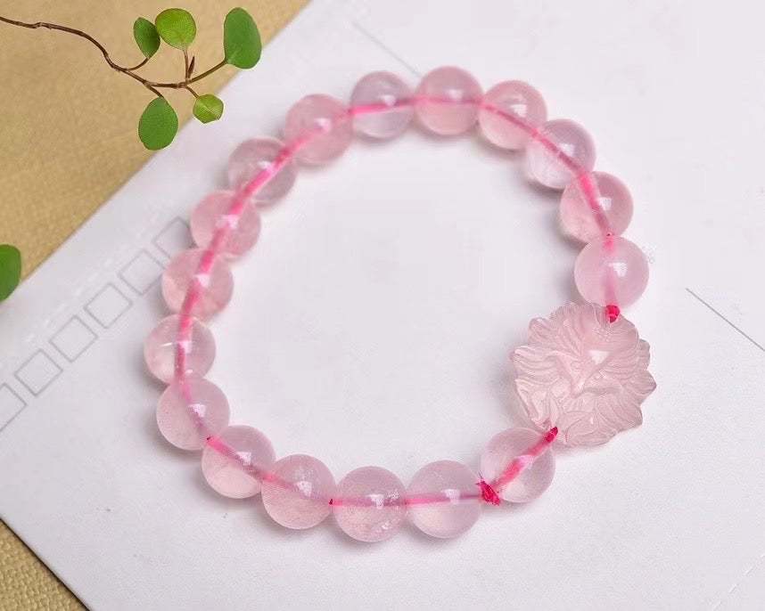 10 mm Rose quartz beads with nine tailed fox bracelets