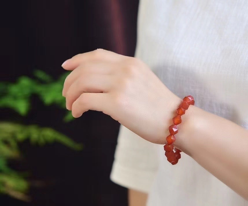 10mm Red Agate Diamond Faceted Bracelets