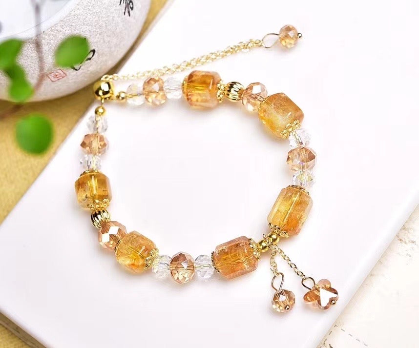 10mm Citrine Drum Bead Duobao Single Loop Bracelets