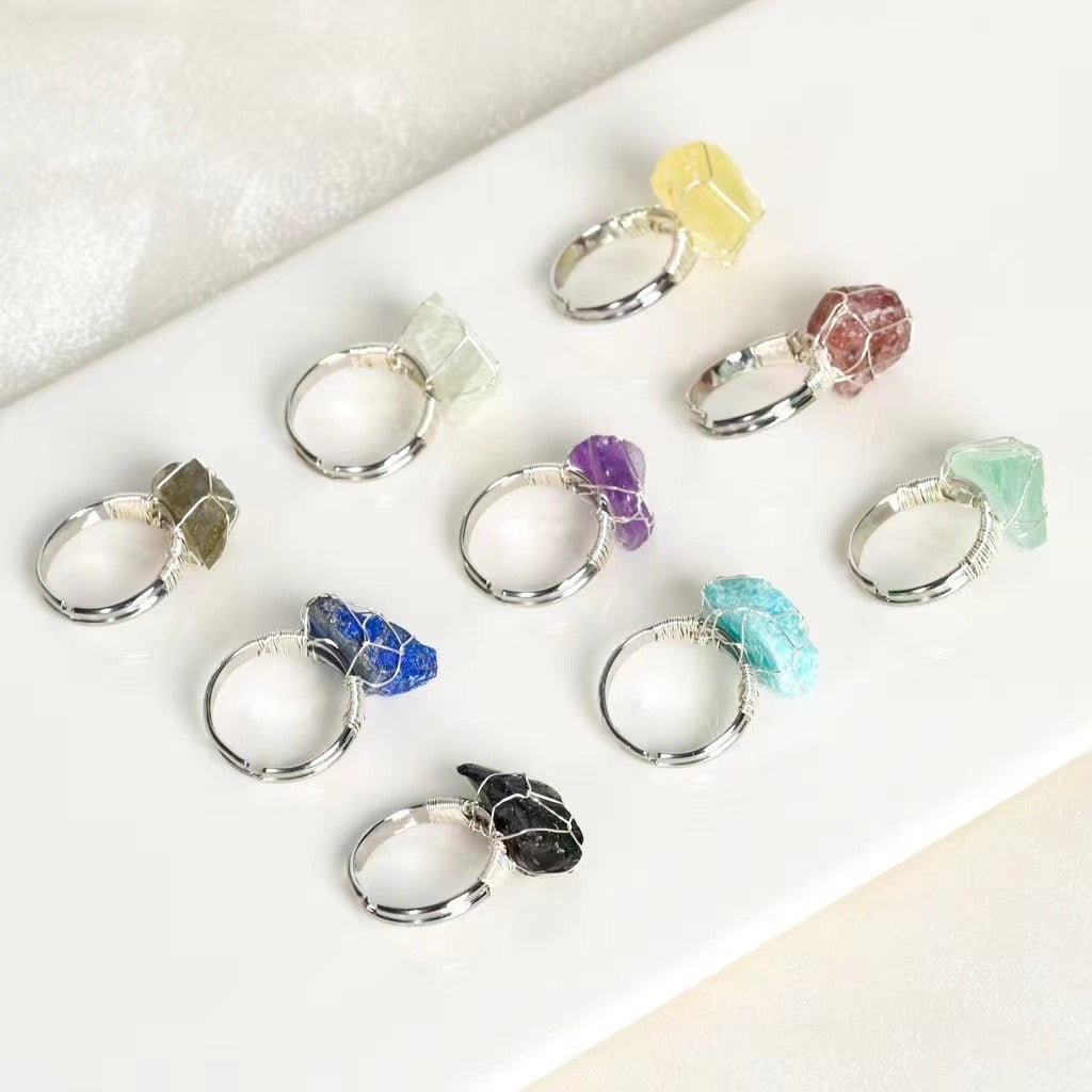 9pcs / set silver color specimens rings