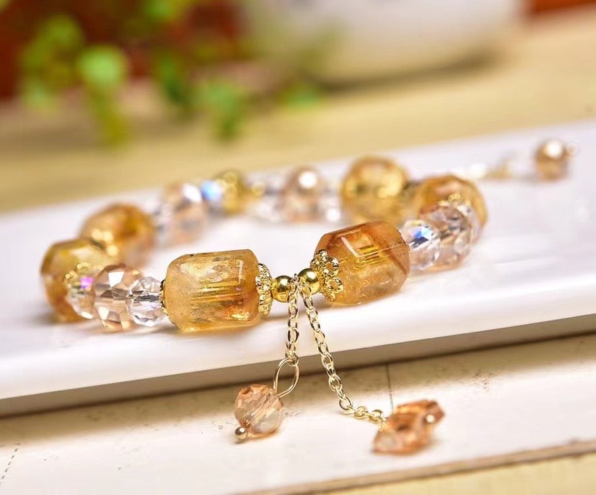 10mm Citrine Drum Bead Duobao Single Loop Bracelets