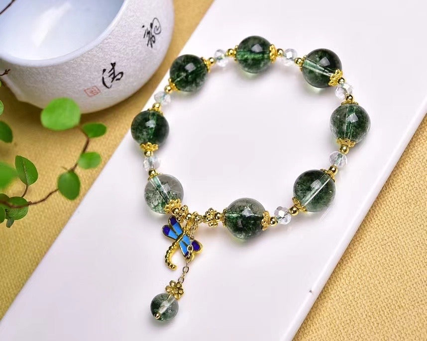 Green popcorn crystal 12mm single loop bracelets