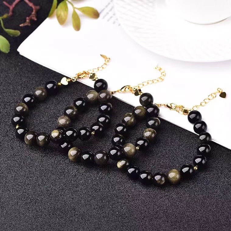 10mm Gold obsidian round bead bracelets