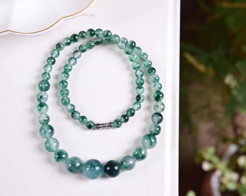 Moss chalcedony round bead necklaces