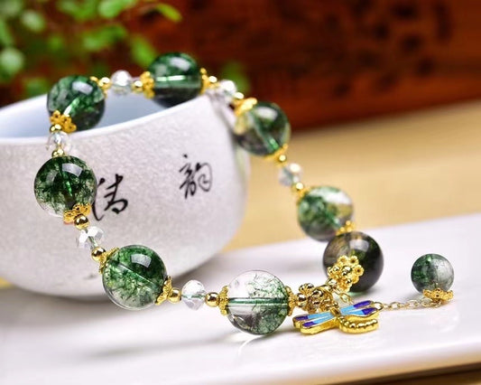 Green popcorn crystal 12mm single loop bracelets