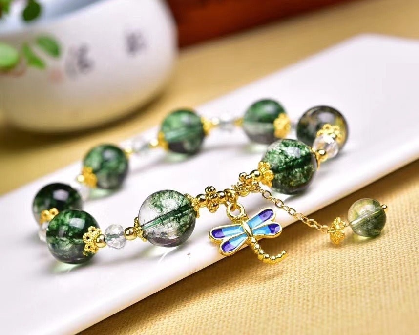 Green popcorn crystal 12mm single loop bracelets