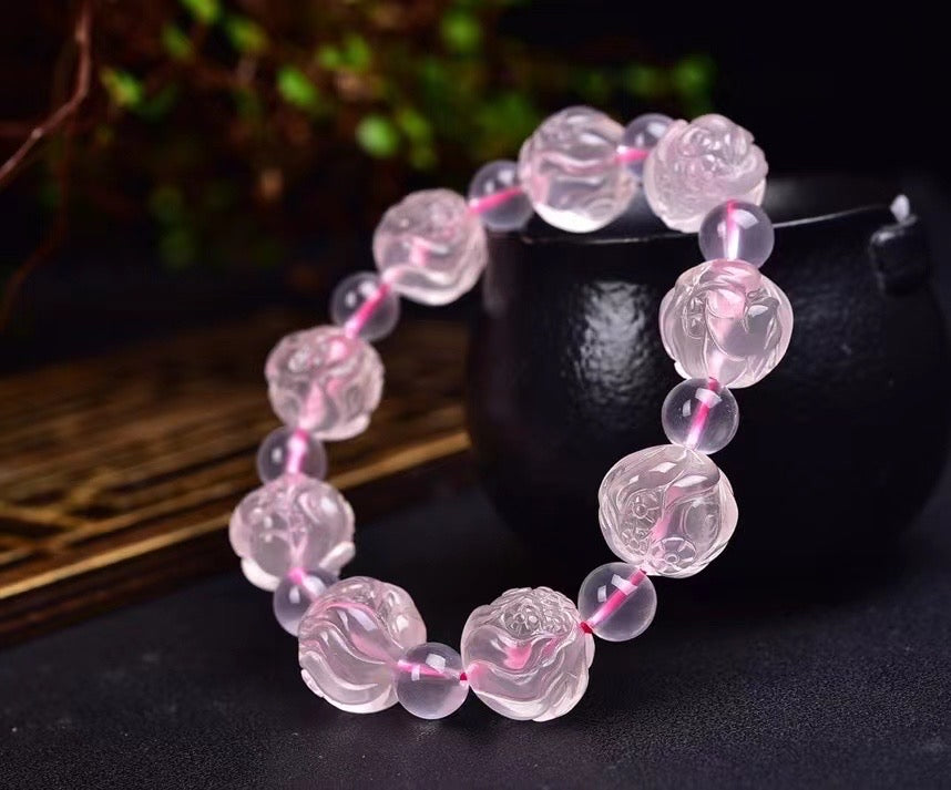 Rose quartz carved nine tailed fox bracelets