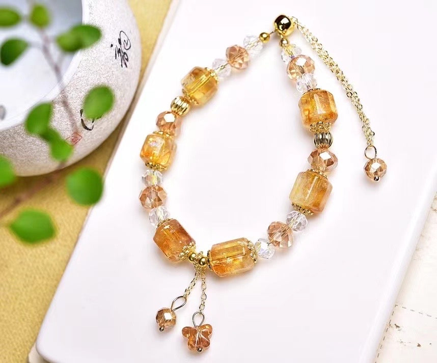 10mm Citrine Drum Bead Duobao Single Loop Bracelets