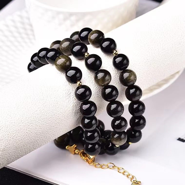 10mm Gold obsidian round bead bracelets